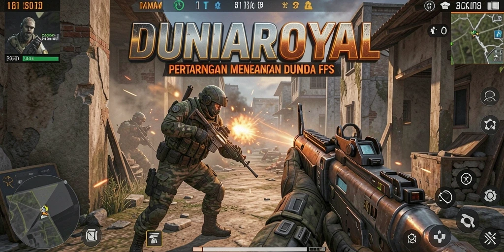 Tampilan gameplay DUNIAROYAL yang menegangkan di arena FPS.