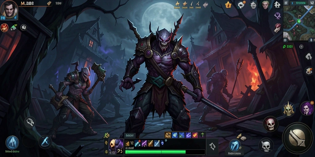 Screenshot gameplay MLBB8 menampilkan atmosfir mencekam dan karakter yang terlihat menakutkan.