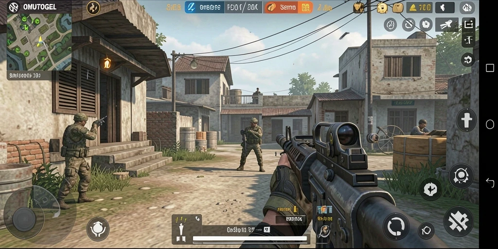 Tampilan aksi mendebarkan dalam gameplay FPS OMUTOGEL.